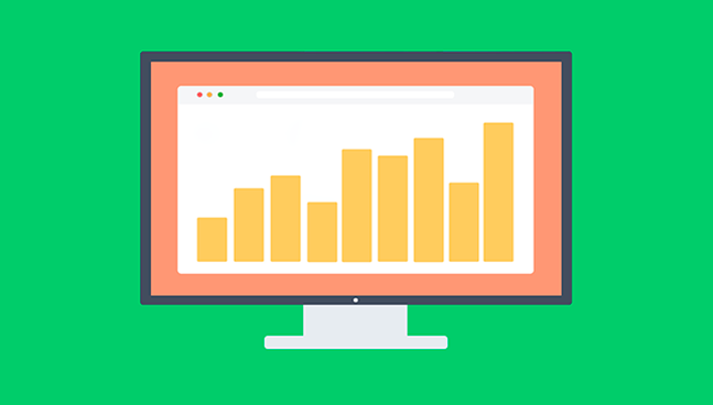 Vector of iMac showing SEO analytics bar chart