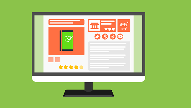 Vector graphic of monitor showing an online shopping product page